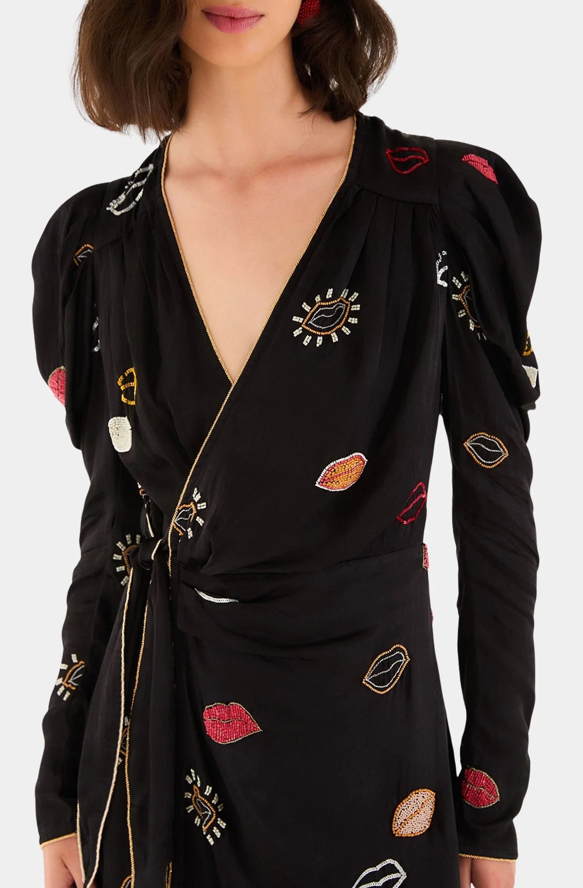 Beaded Kisses Black Wrap Dress