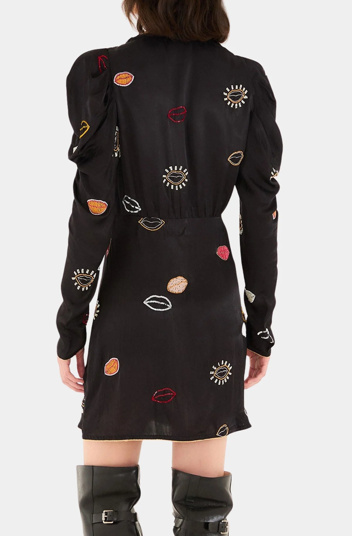 Beaded Kisses Black Wrap Dress
