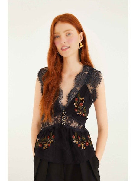 Berry Garden Sleeveless Lace Blouse