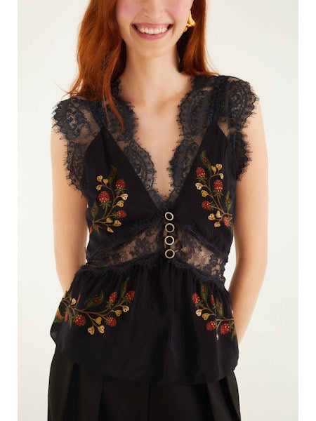 Berry Garden Sleeveless Lace Blouse