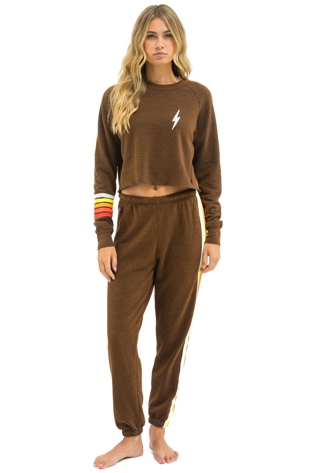 Chocolate Bolt Rugby Cropped Crew Sweatshirt