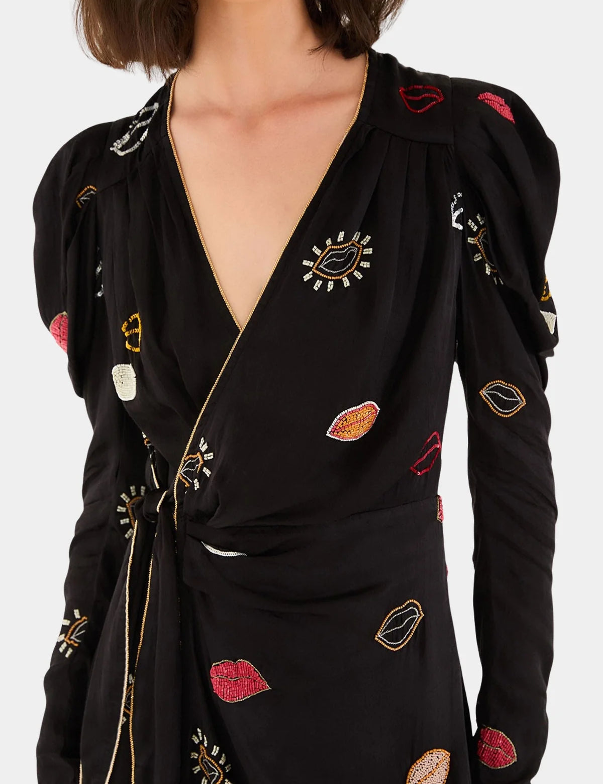 Beaded Kisses Black Wrap Dress