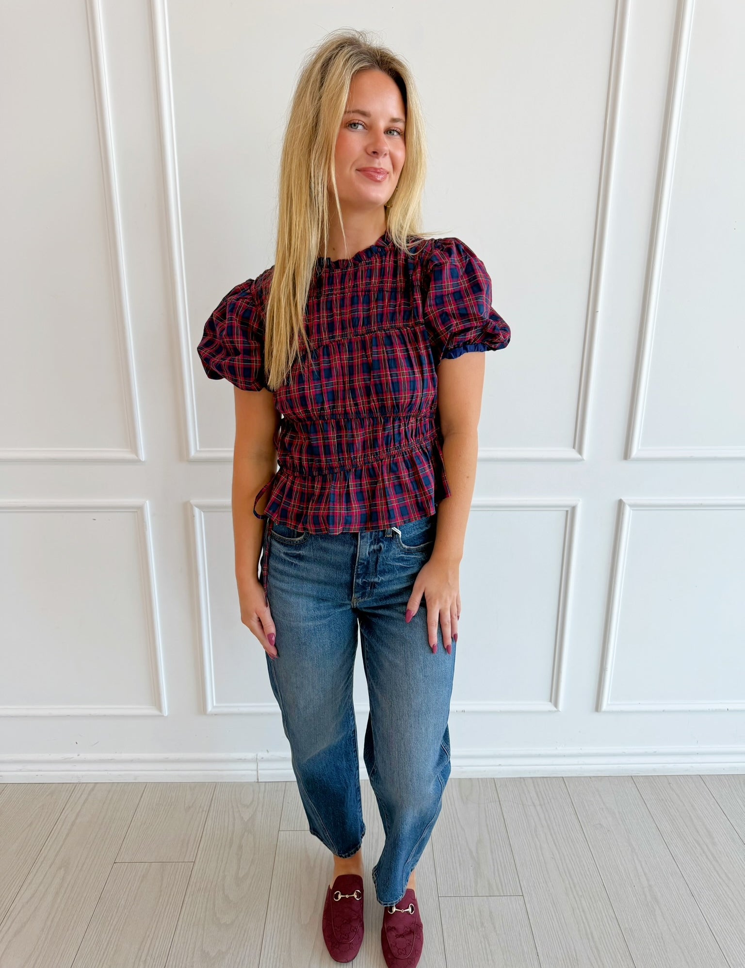 Plaid and Jolly Ruffle Top