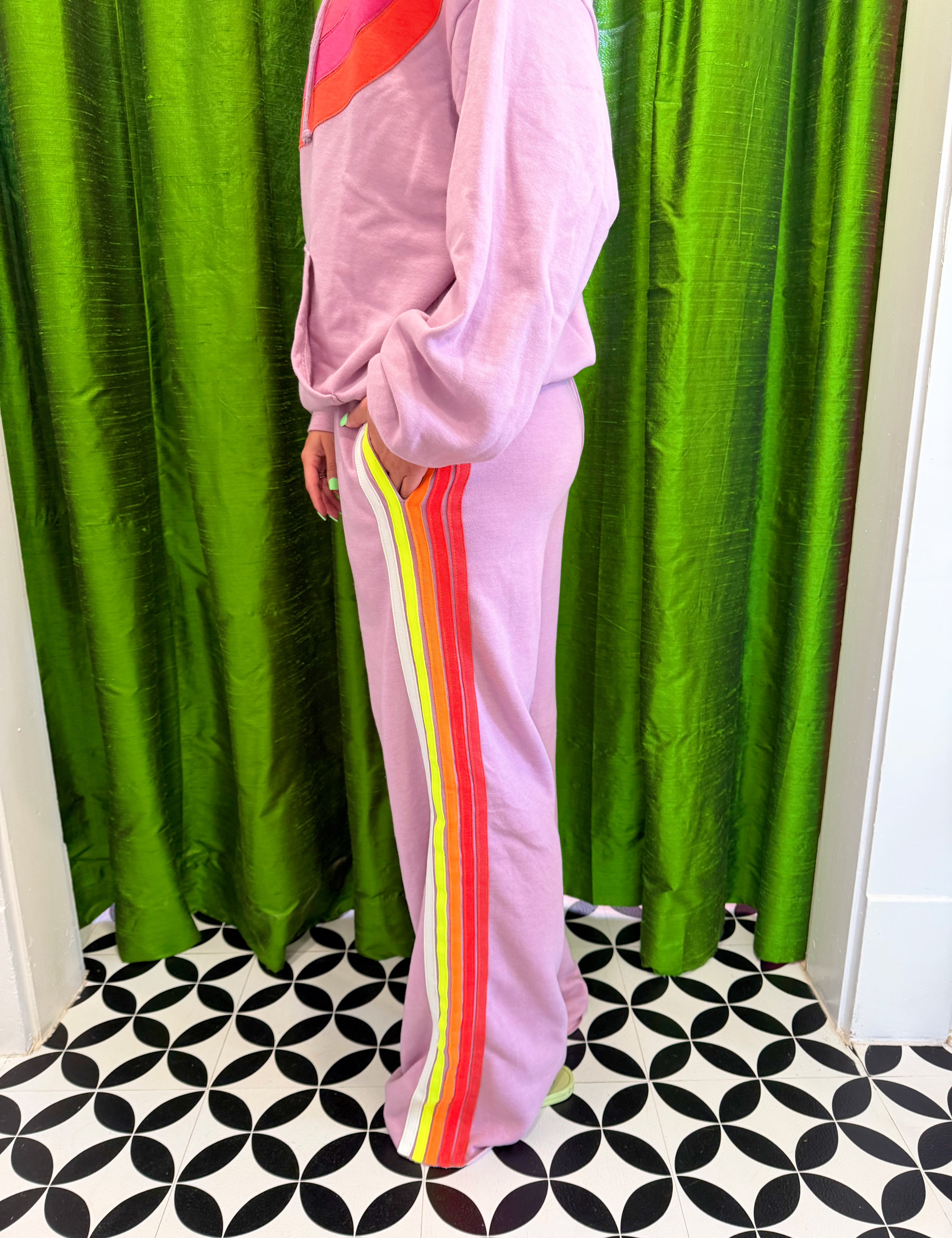 Mauve 5 Stripe Wide Leg Sweatpants