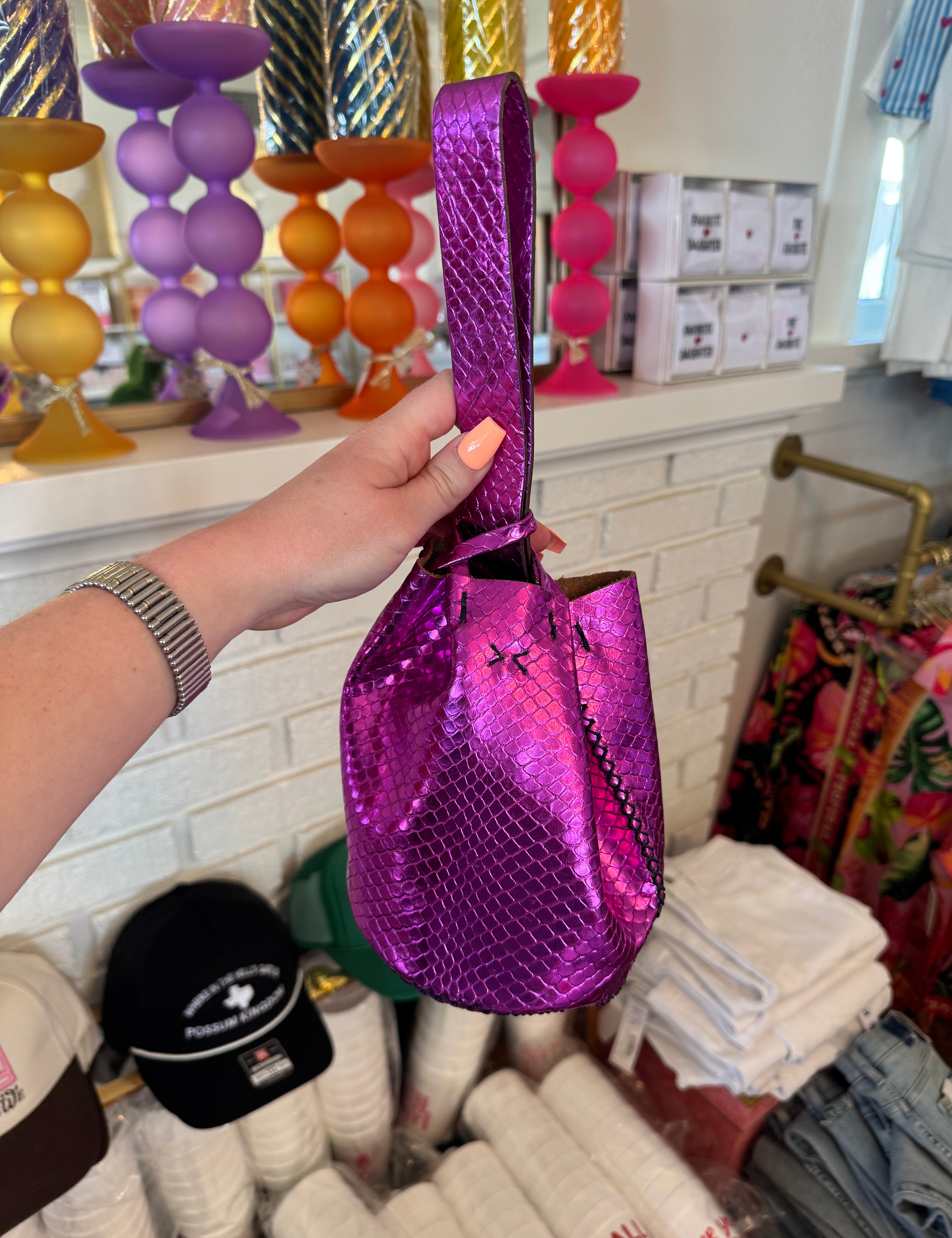 Fuschia with Black Stitch Purse