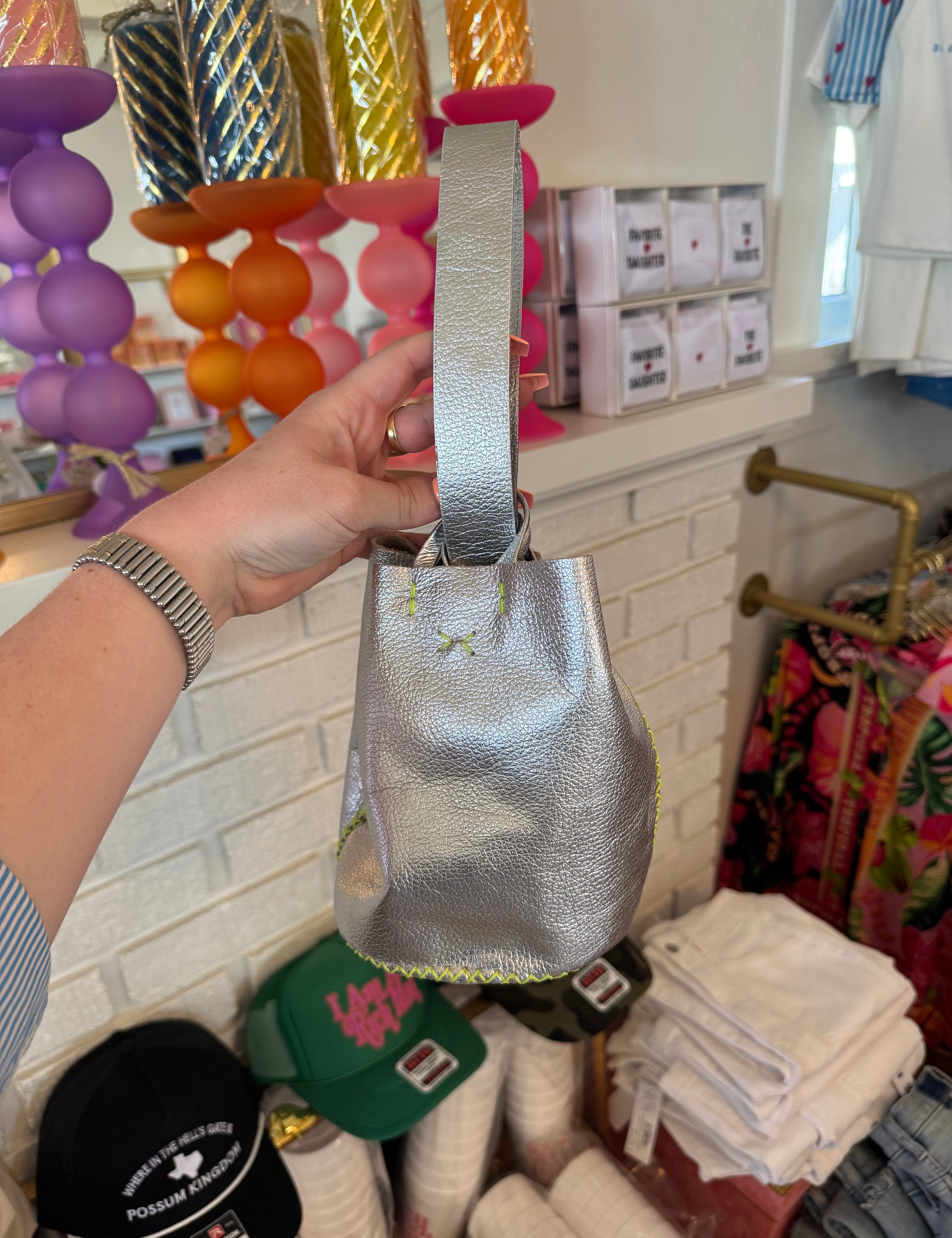 Silver with Green Stitch Purse