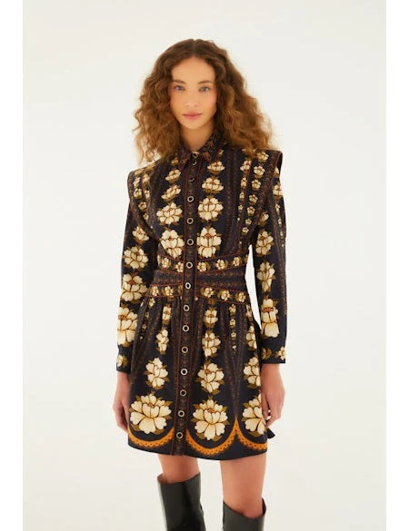 Embroidered Flowers Long Sleeve Dress