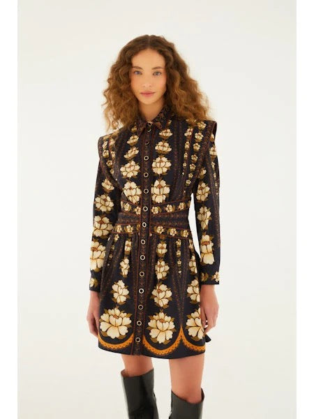 Embroidered Flowers Long Sleeve Dress