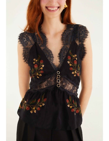 Berry Garden Sleeveless Lace Blouse