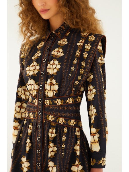 Embroidered Flowers Long Sleeve Dress