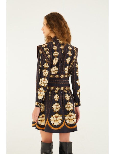 Embroidered Flowers Long Sleeve Dress