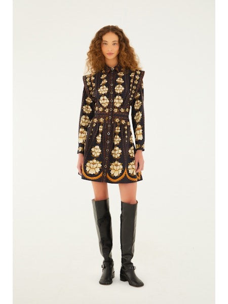 Embroidered Flowers Long Sleeve Dress