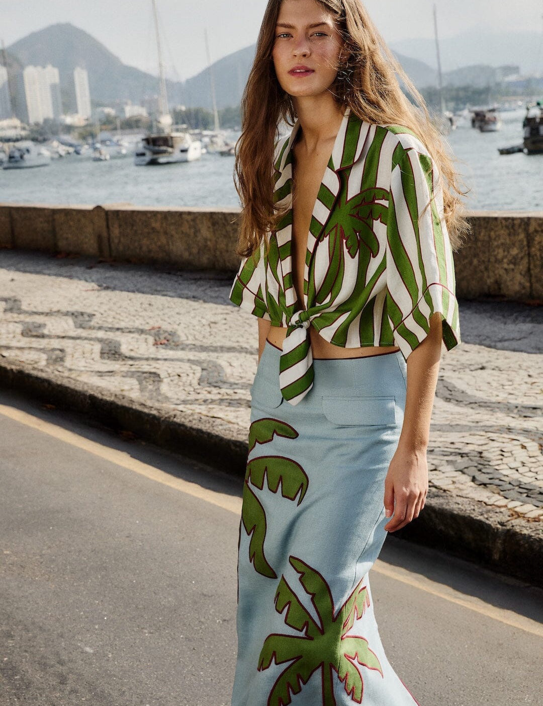Green Stripe Linen Top