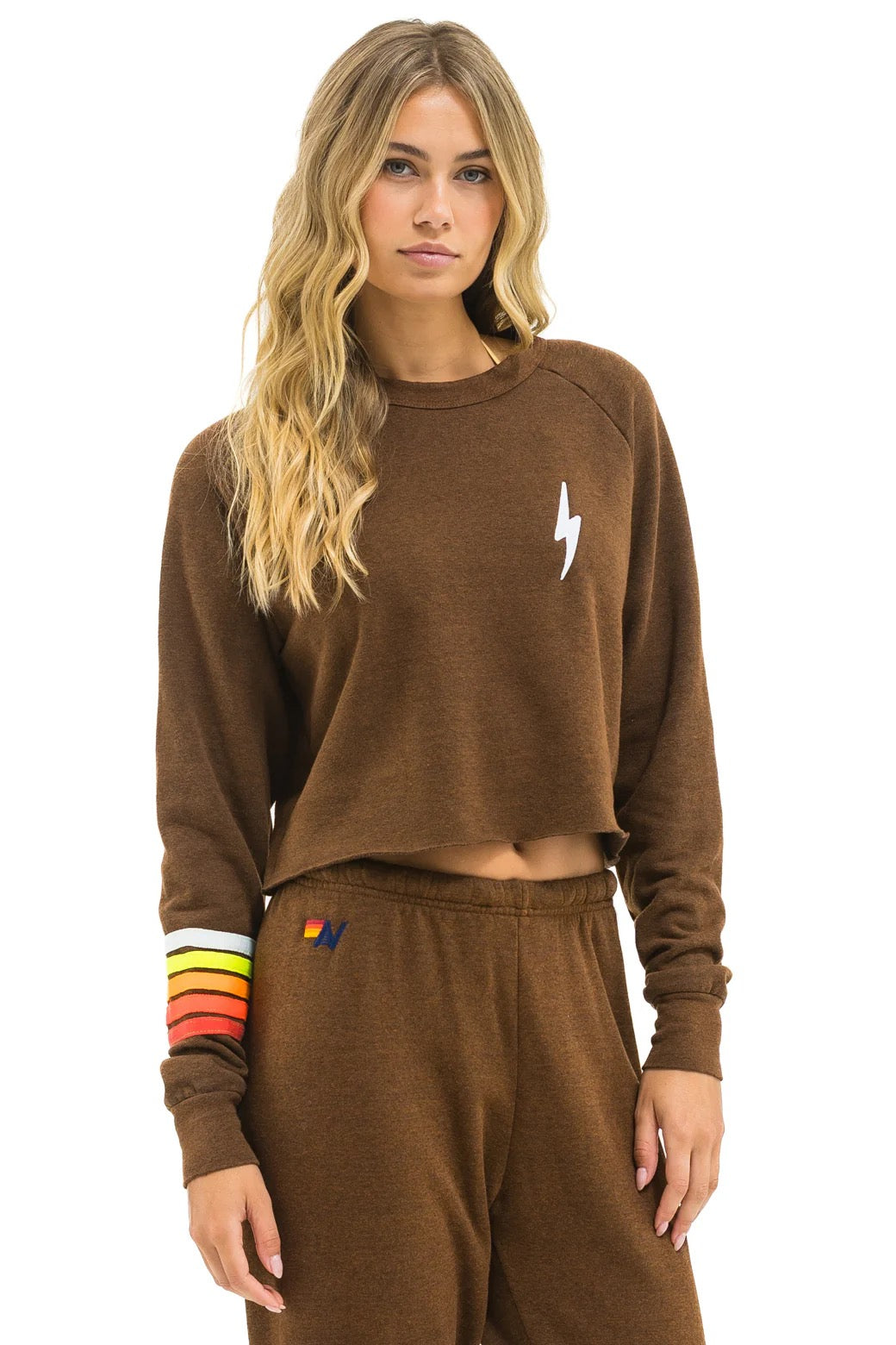 Chocolate Bolt Rugby Cropped Crew Sweatshirt