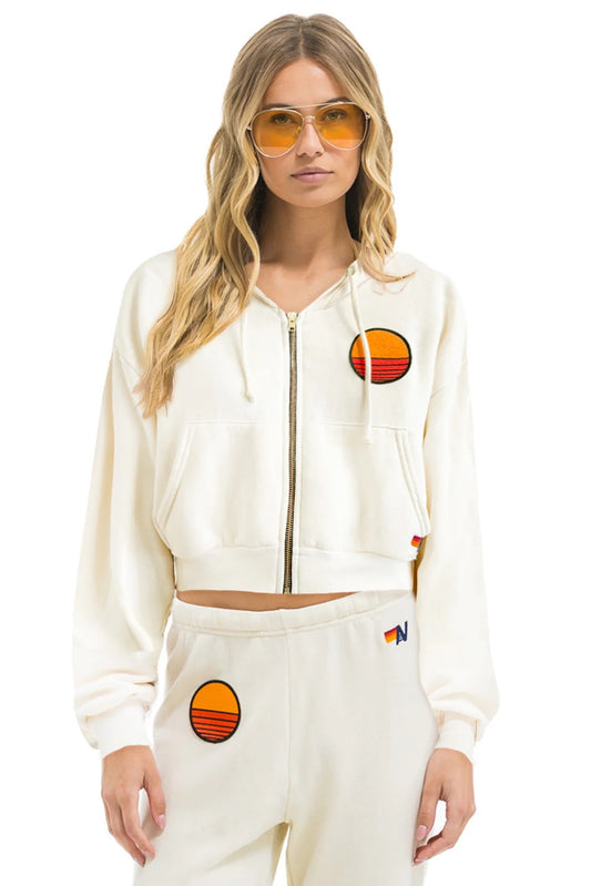 Sunset Patch Cropped Zip Hoodie