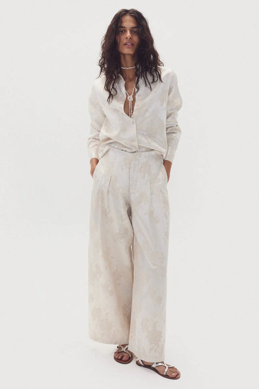 Ivory Culotte Brocade Pants