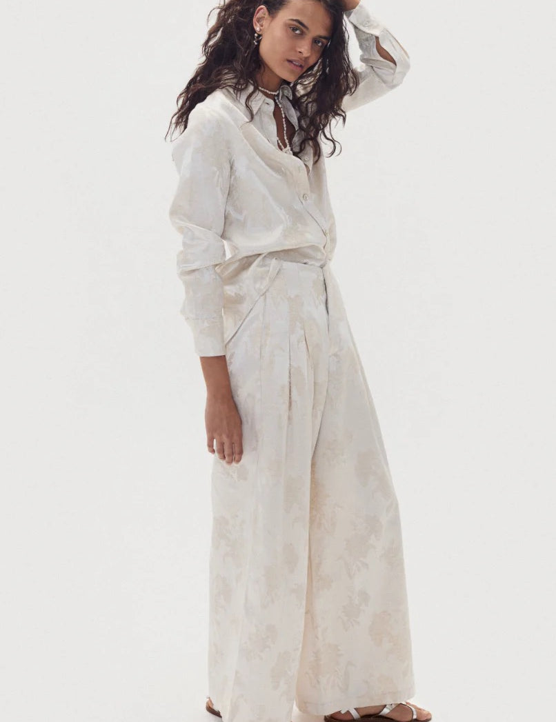 Ivory Culotte Brocade Pants