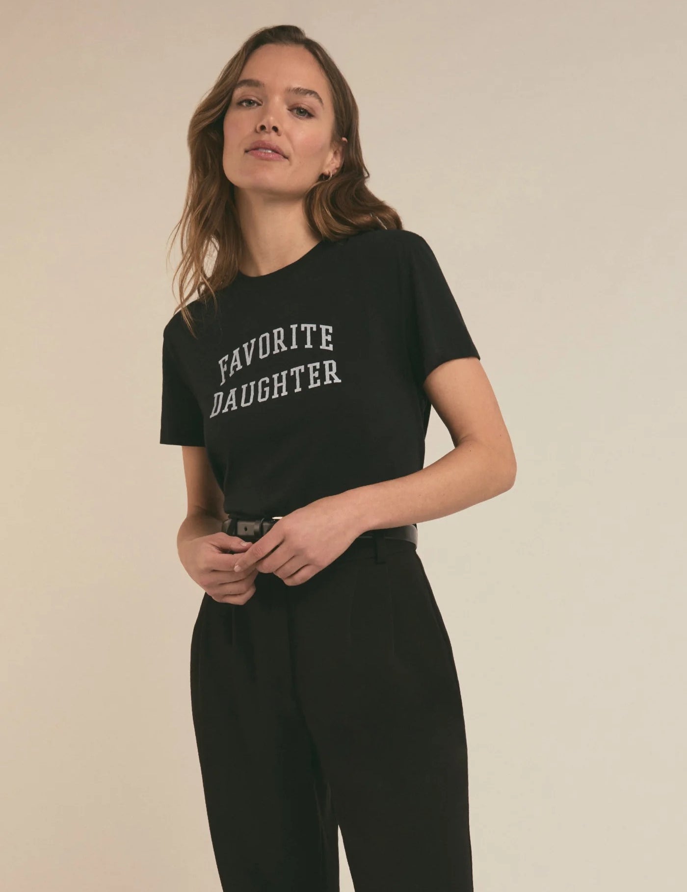 Favorite Daughter Black Cropped Collegiate Tee