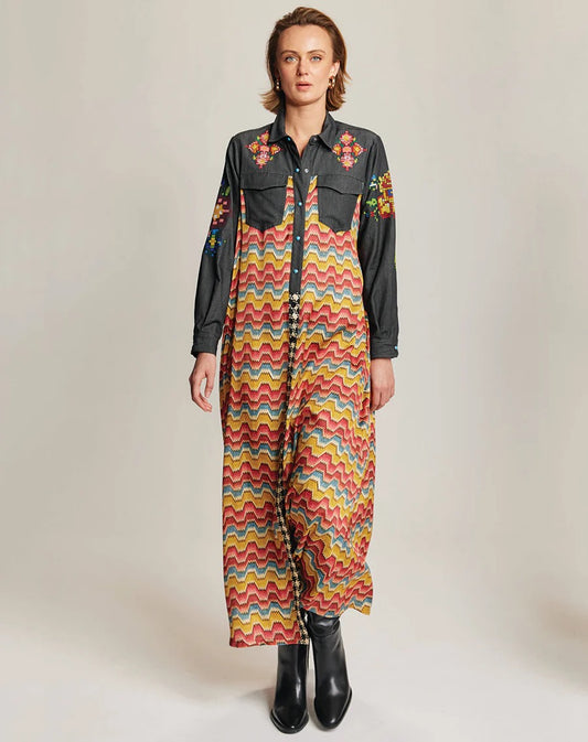 Elena Combined Denim Shirt Dress